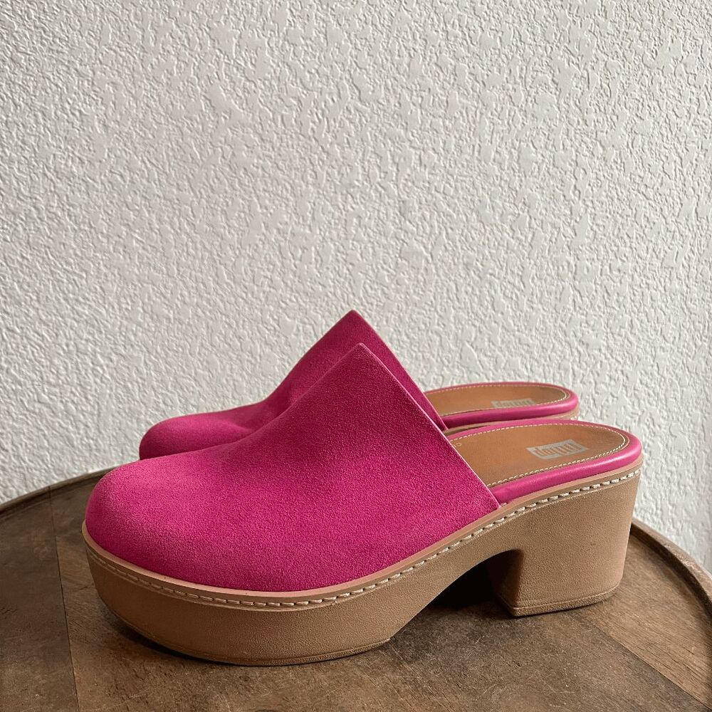 Women's Hot Pink Suede Platform Mules
